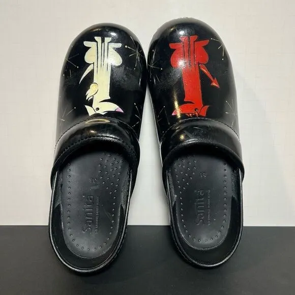 Womens 1 of 1 SANITA Leather Custom Hand Painted Slip On Clogs / Size 5.5-6