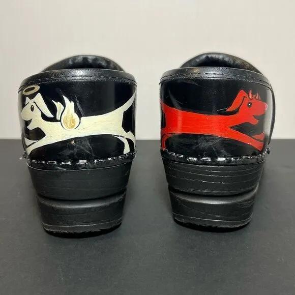 Womens 1 of 1 SANITA Leather Custom Hand Painted Slip On Clogs / Size 5.5-6