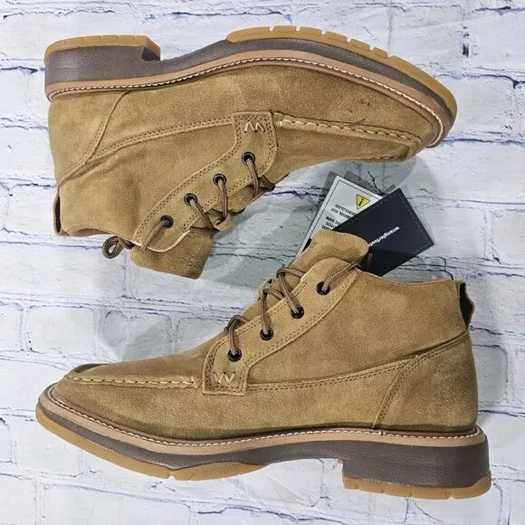 Wrangler MENS SZ 11 W Boots Leather Lace 4&quot; Square Sand KMC0009 Slip Resistant