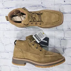 Wrangler MENS SZ 11 W Boots Leather Lace 4&quot; Square Sand KMC0009 Slip Resistant