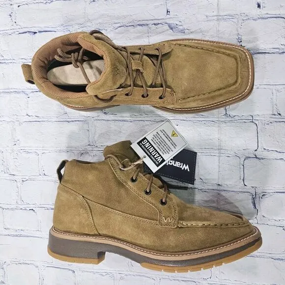 Wrangler MENS SZ 11 W Boots Leather Lace 4&quot; Square Sand KMC0009 Slip Resistant