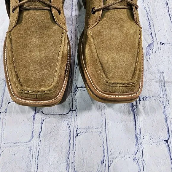 Wrangler MENS SZ 11 W Boots Leather Lace 4&quot; Square Sand KMC0009 Slip Resistant