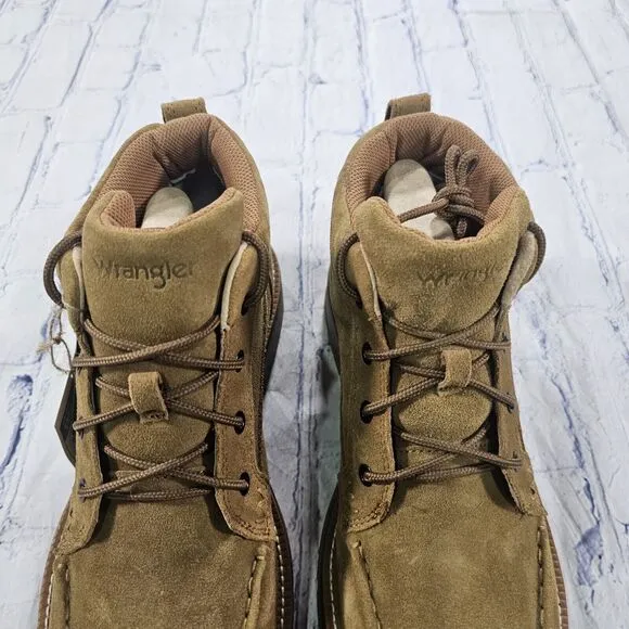 Wrangler MENS SZ 11 W Boots Leather Lace 4&quot; Square Sand KMC0009 Slip Resistant