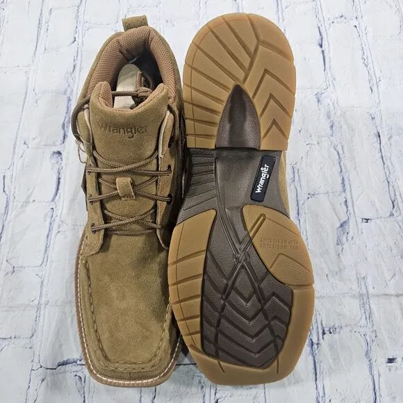 Wrangler MENS SZ 11 W Boots Leather Lace 4&quot; Square Sand KMC0009 Slip Resistant