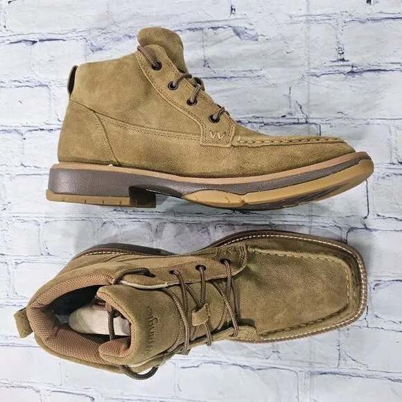 Wrangler MENS SZ 11 W Boots Leather Lace 4&quot; Square Sand KMC0009 Slip Resistant