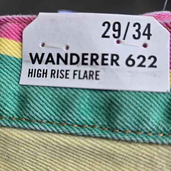 Wrangler Wanderer 622 High Rise Flares NWT Rainbow Stripe Free People Exclusive