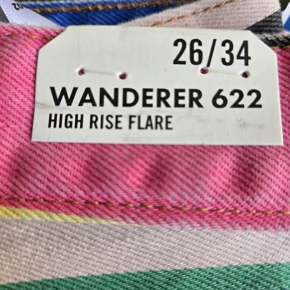 Wrangler Wanderer 622 High Rise Flares NWT Rainbow Stripe Free People Exclusive