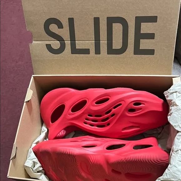 YEEZY Adidas Red Sculptural Sneakers with Foam Design