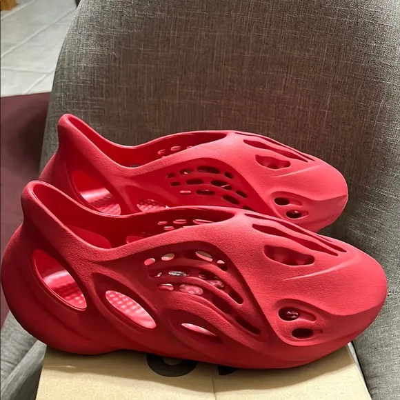 YEEZY Adidas Red Sculptural Sneakers with Foam Design