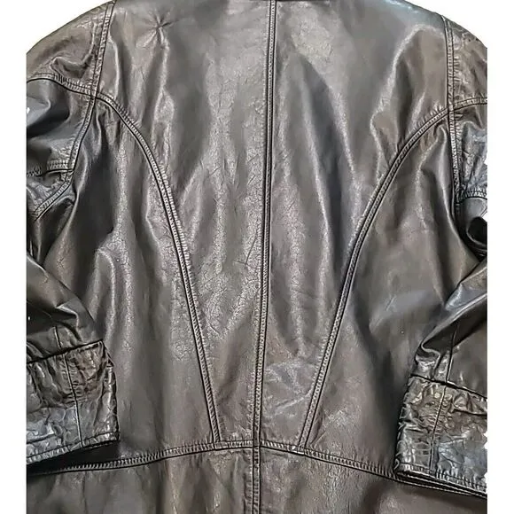 Yessica Womens Vintage Leather Jacket‎ Med 38 Snake 80s 90s Shoulder Pads Biker