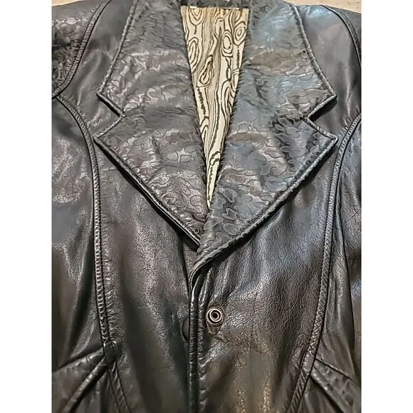 Yessica Womens Vintage Leather Jacket‎ Med 38 Snake 80s 90s Shoulder Pads Biker