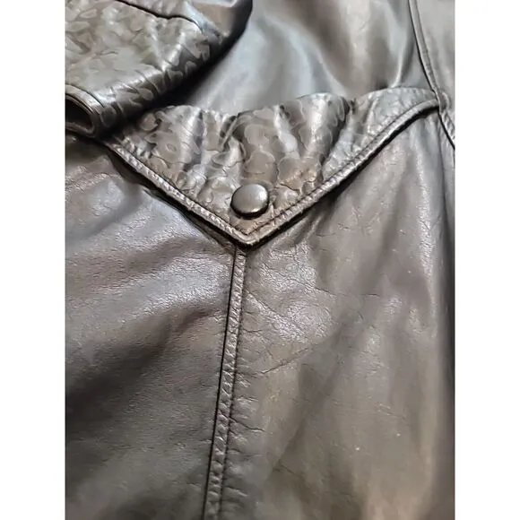 Yessica Womens Vintage Leather Jacket‎ Med 38 Snake 80s 90s Shoulder Pads Biker