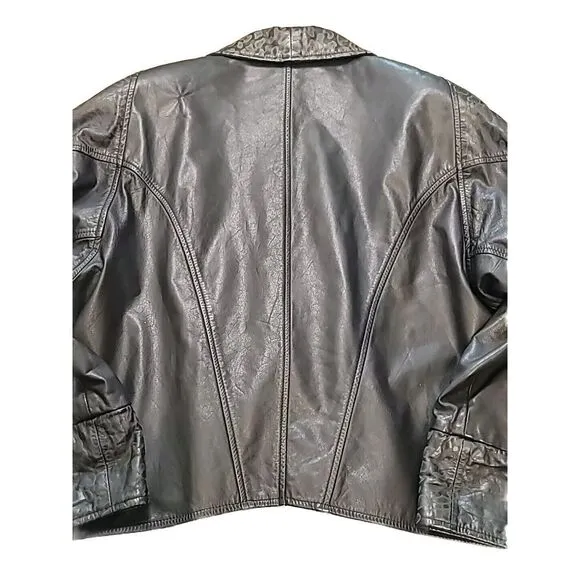 Yessica Womens Vintage Leather Jacket‎ Med 38 Snake 80s 90s Shoulder Pads Biker