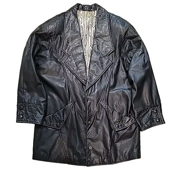 Yessica Womens Vintage Leather Jacket‎ Med 38 Snake 80s 90s Shoulder Pads Biker