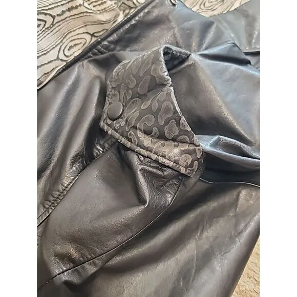 Yessica Womens Vintage Leather Jacket‎ Med 38 Snake 80s 90s Shoulder Pads Biker