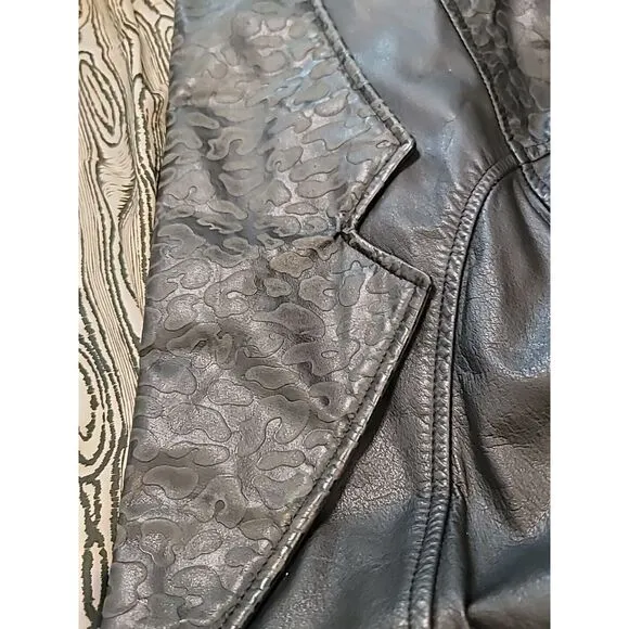 Yessica Womens Vintage Leather Jacket‎ Med 38 Snake 80s 90s Shoulder Pads Biker