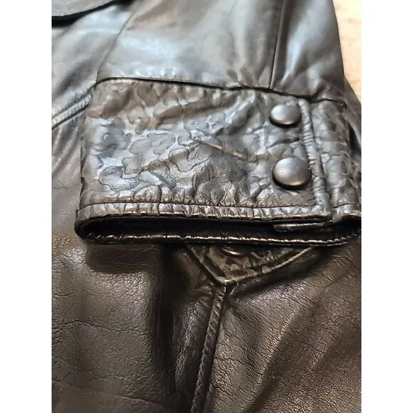 Yessica Womens Vintage Leather Jacket‎ Med 38 Snake 80s 90s Shoulder Pads Biker