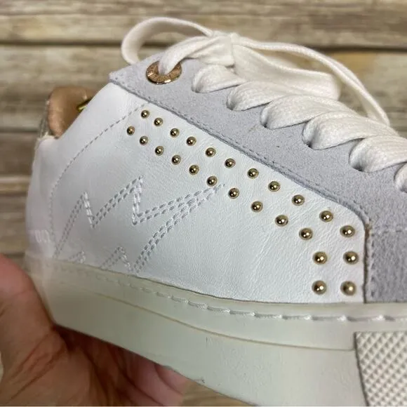 Zadig &amp; Voltaire size 6 Back Wild Sneakers in Blanc studded gold reptile detail