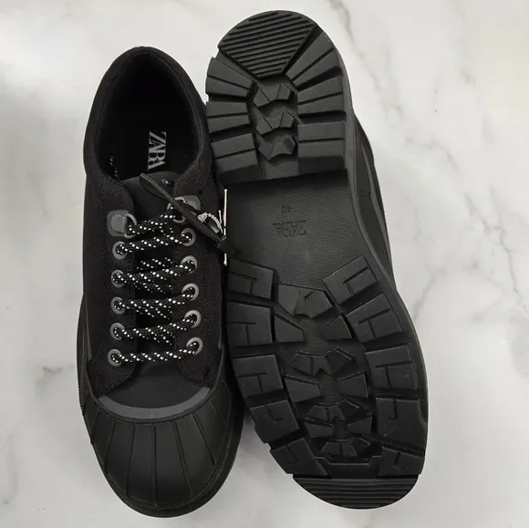 Zara Chaussures Mens Black Rubberized Sporty Dress Shoes Sneakers Boots Sz 40