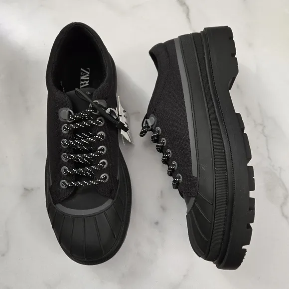 Zara Chaussures Mens Black Rubberized Sporty Dress Shoes Sneakers Boots Sz 40