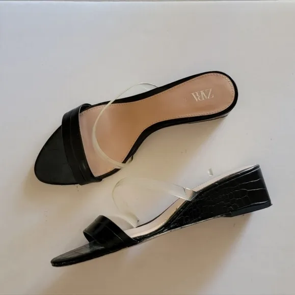 ZARA Embossed Clear strap slip on wedge Mule sandals Size 39 (Size 8.5/9)
