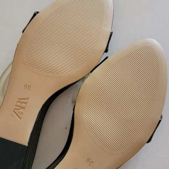 ZARA Embossed Clear strap slip on wedge Mule sandals Size 39 (Size 8.5/9)