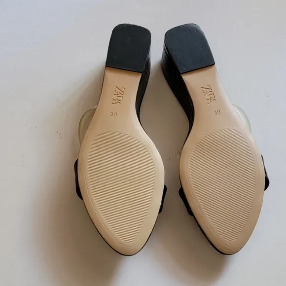 ZARA Embossed Clear strap slip on wedge Mule sandals Size 39 (Size 8.5/9)
