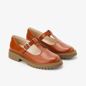 Zara girls cognac brown buckle shoes