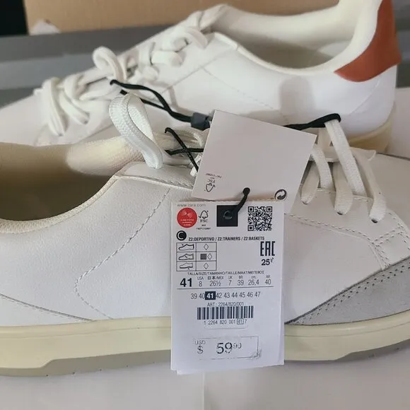 Zara Mens Sneakers shoes Size 26.4cm US 8 2264/820/001 Size 12 28.9cm