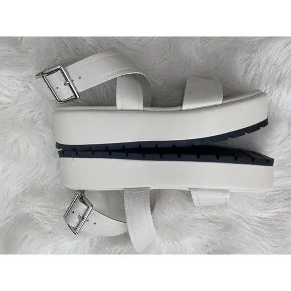 Zara Off White Flat Leather Platform Sandals Shoes Size 38 NEW
