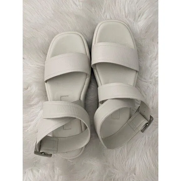 Zara Off White Flat Leather Platform Sandals Shoes Size 38 NEW