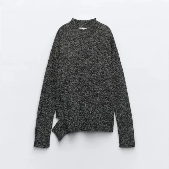 Zara Slit Hem Twisted Yarn Knit Sweater