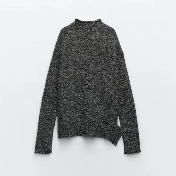Zara Slit Hem Twisted Yarn Knit Sweater