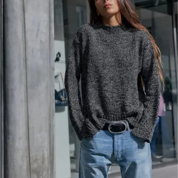 Zara Slit Hem Twisted Yarn Knit Sweater