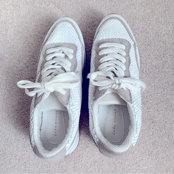 Zara White &amp; Taupe Textured Athletic Running Sneakers