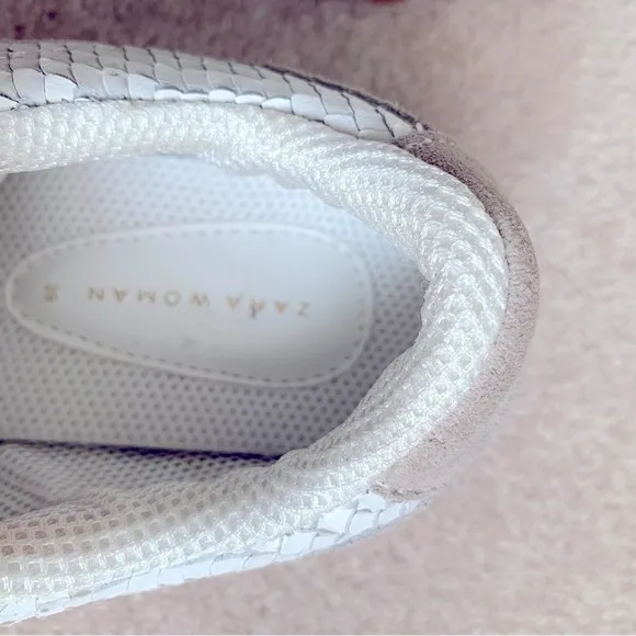 Zara White &amp; Taupe Textured Athletic Running Sneakers