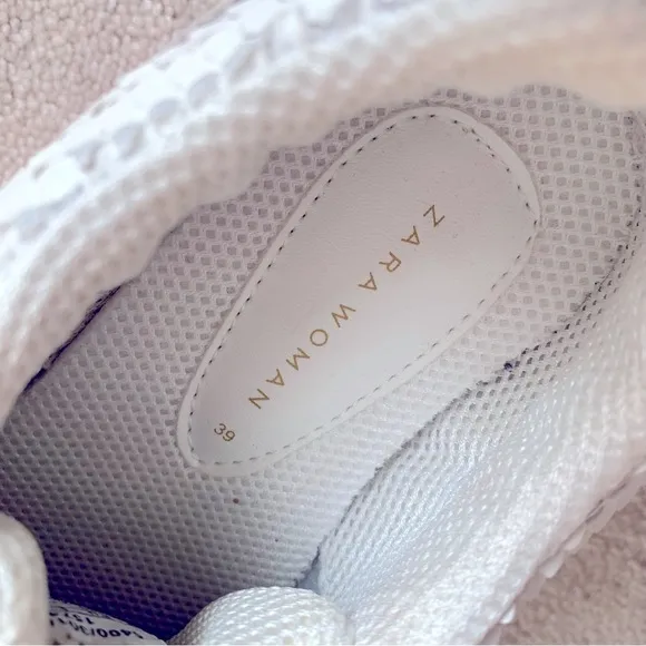 Zara White &amp; Taupe Textured Athletic Running Sneakers