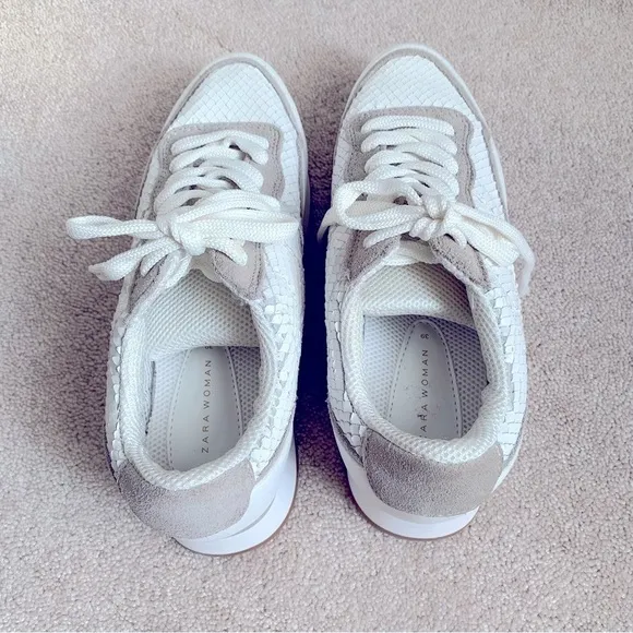 Zara White &amp; Taupe Textured Athletic Running Sneakers