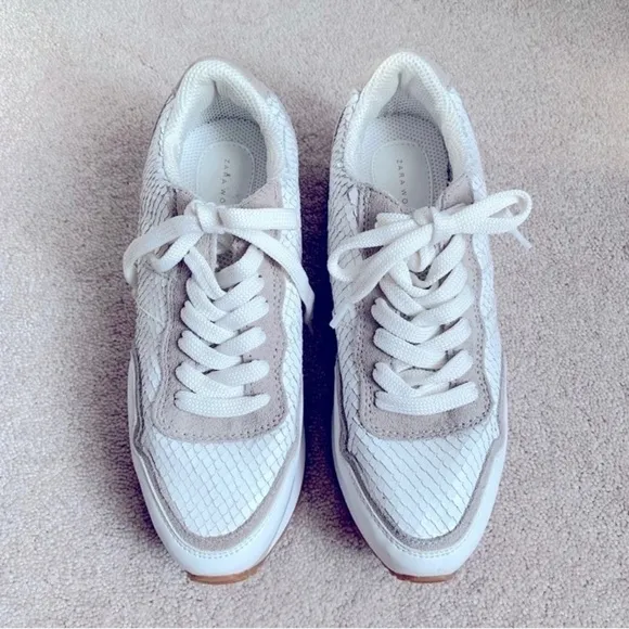 Zara White &amp; Taupe Textured Athletic Running Sneakers