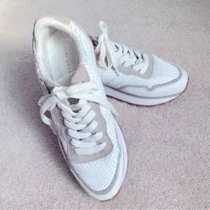 Zara White &amp; Taupe Textured Athletic Running Sneakers