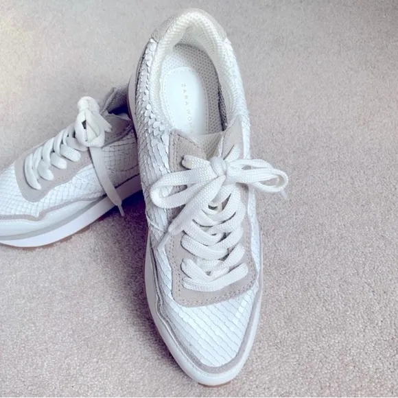 Zara White &amp; Taupe Textured Athletic Running Sneakers