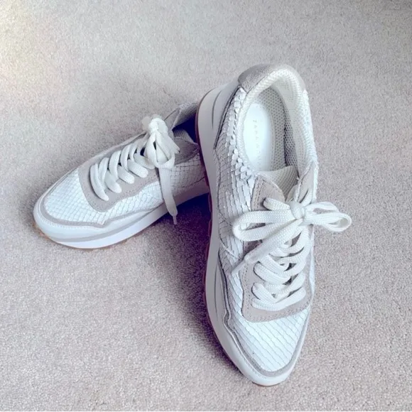 Zara White &amp; Taupe Textured Athletic Running Sneakers